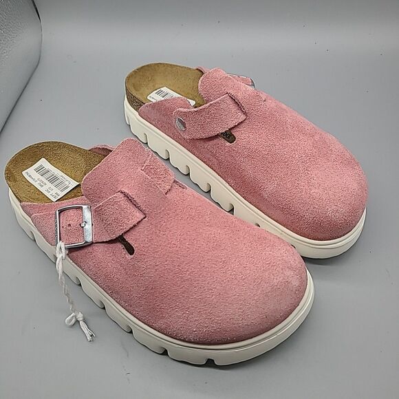 Birkenstock Papillio Boston Chunky Platform Clog Shoes Pink Suede Sz 10 41 New